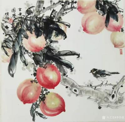 李伟强日记-国画花鸟画《蜜桃图》，辛丑年国庆李伟强为祝福祖国而创作。
今年国庆正值中华人民【图1】