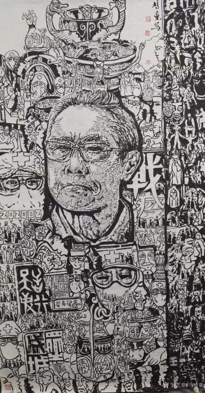 马培童日记-创作《2020战疫-钟南山院士》-马培童焦墨画感悟笔记-童心写历（114）
 【图1】