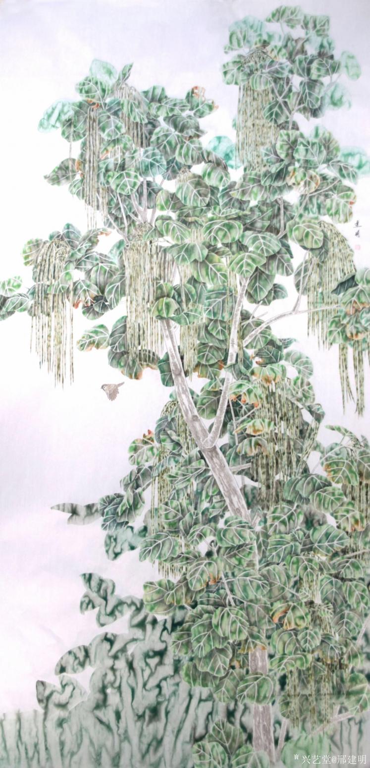 邢建明国画作品《花鸟画-绿叶间》