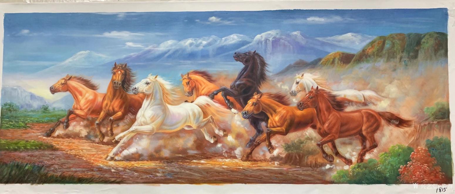 黎群油画作品《八马油画（包框包邮）》【图0】