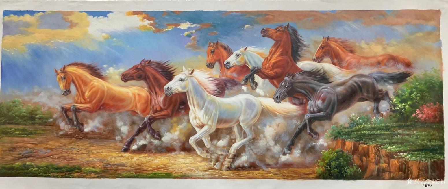 黎群油画作品《八马油画（包框包邮）》【图1】
