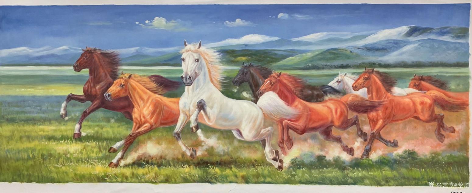 黎群油画作品《八马油画（包框包邮）》【图2】