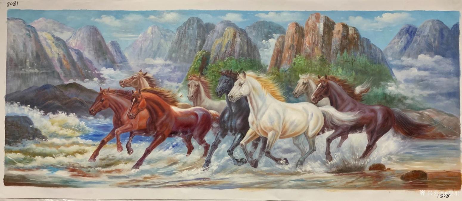 黎群油画作品《八马油画（包框包邮）》【图4】