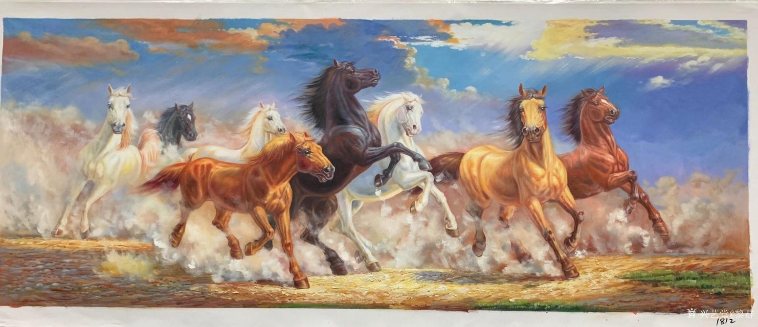 黎群油画作品《八马油画（包框包邮）》【图5】