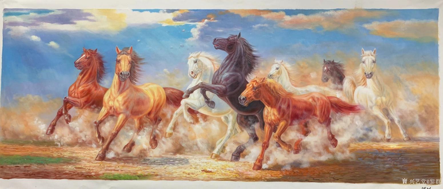 黎群油画作品《八马油画（包框包邮）》【图7】