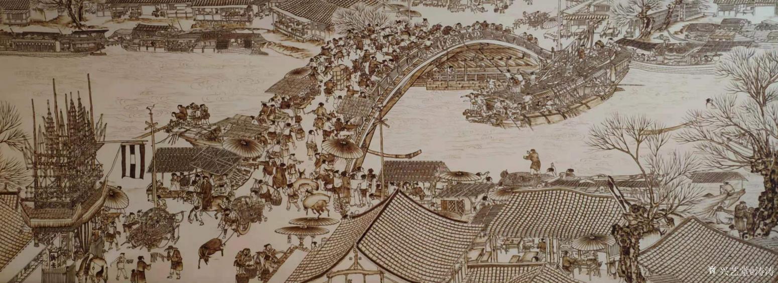 李涛雕刻作品《清明上河图木烙画》
