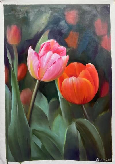 黎群日记-鲜花油画欣赏，布面油画，尺寸60X90㎝，现货拍照  大自然如此美好，优美的花枝【图4】