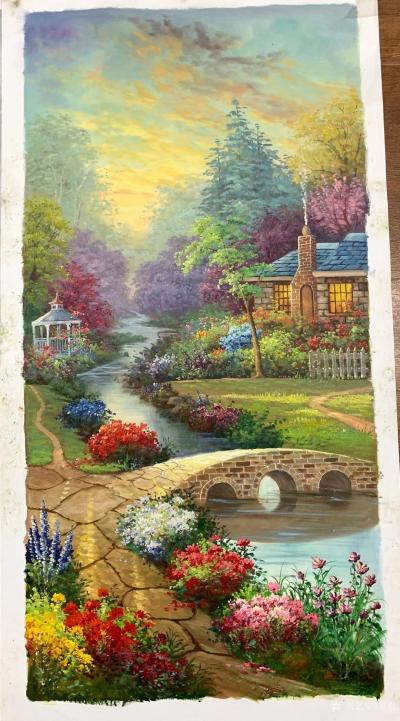 黎群日记-托马斯花园景油画欣赏（临摹），第一幅尺寸80X120㎝。后两幅60X120cm，【图2】