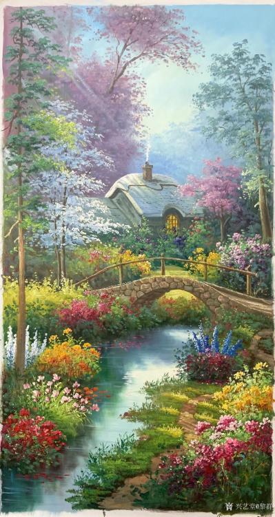 黎群日记-托马斯花园景油画欣赏（临摹），第一幅尺寸80X120㎝。后两幅60X120cm，【图3】