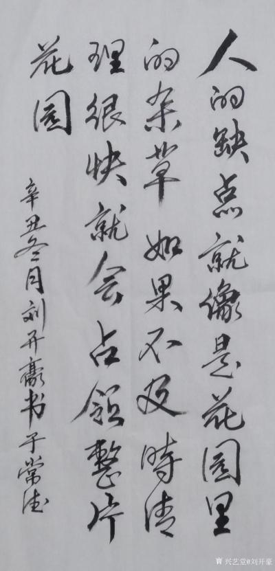 刘开豪日记-《人的缺点就像花园里的杂草》书法        人的缺点就像花园里的杂草，如果不【图1】