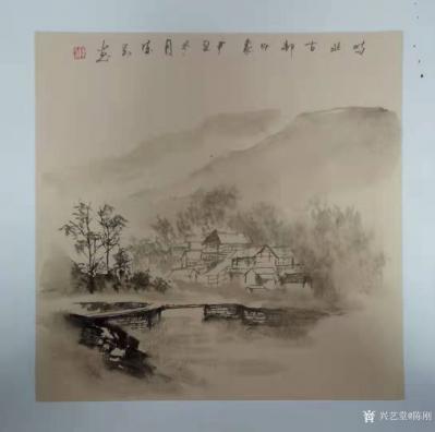 陈刚日记-国画山水画《屿北古村印象》辛丑年冬月陈刚画。
犹如当兵那会儿的感觉，每当晚餐前【图2】