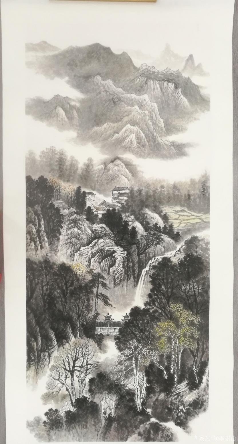 李崇山国画作品《烟岚起处是人家》