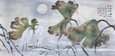 徐建清日记-国画花鸟画荷花系列作品《素雪纷纷鹤委,清风飙飙入袖》《苍茫漠漠董家潭，绿树阴阴向【图1】