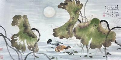 徐建清日记-国画花鸟画荷花系列作品《素雪纷纷鹤委,清风飙飙入袖》《苍茫漠漠董家潭，绿树阴阴向【图3】