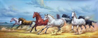 黎群日记-《八马雄风》欣赏，70X180㎝，新作，布面油画。马儿正向我们奔来，奔起了力量，【图3】