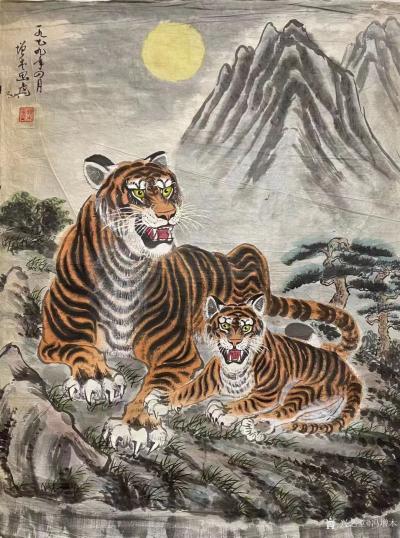 冯增木日记-虎虎生威！四十多年前所临胡爽奄先生的虎稿五幅，前三幅系今年补景並题识。第四幅有当【图4】