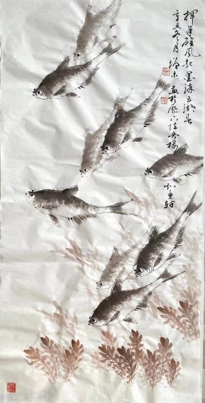 冯增木日记-国画花鸟画鱼作品《挥毫旌风起，墨海五湖春》，辛丑年冬月冯增木创作，作品尺寸四尺竖【图3】