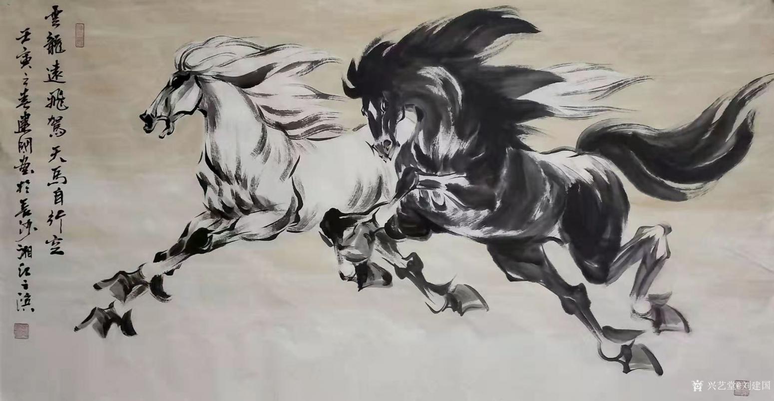 刘建国国画作品《云龙远飞驾天马自行空》