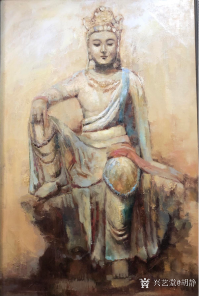 胡静日记-油画《佛语2》（布面油画），作品尺寸60×90cm，作者胡静，创作于2021年，【图1】