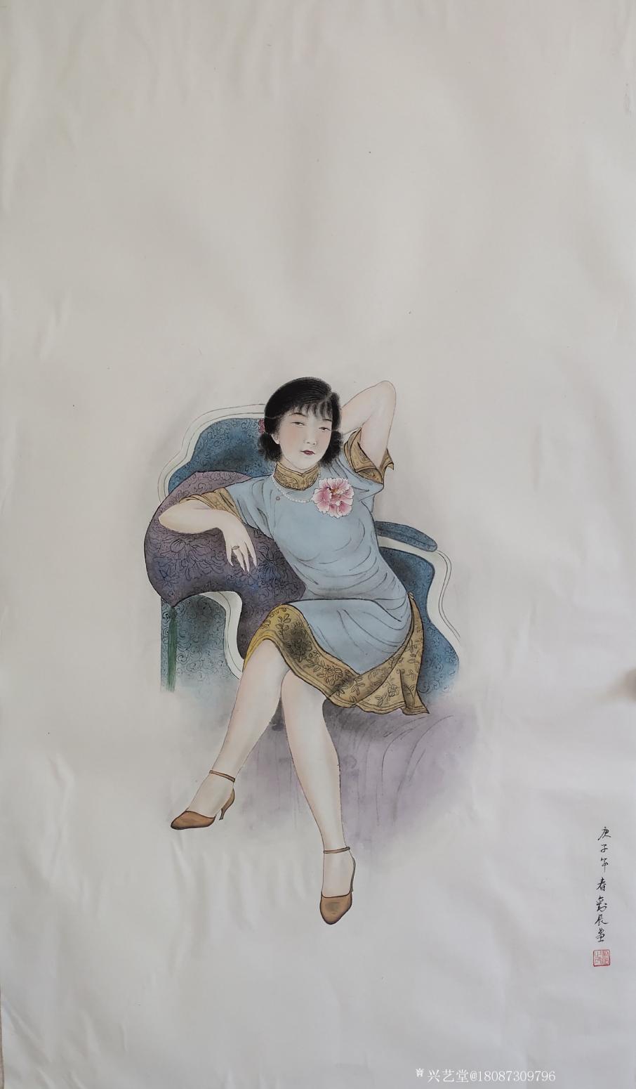 18087309796国画作品《倾国倾城》