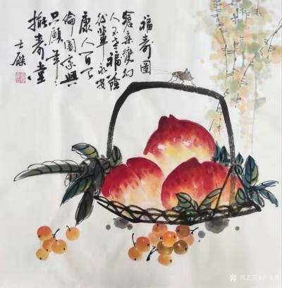 卢士杰收藏-国画花鸟画作品《福寿图》，题字：沧桑变幻人不老，福荫后辈永安康。人间天伦阖家兴，【图1】