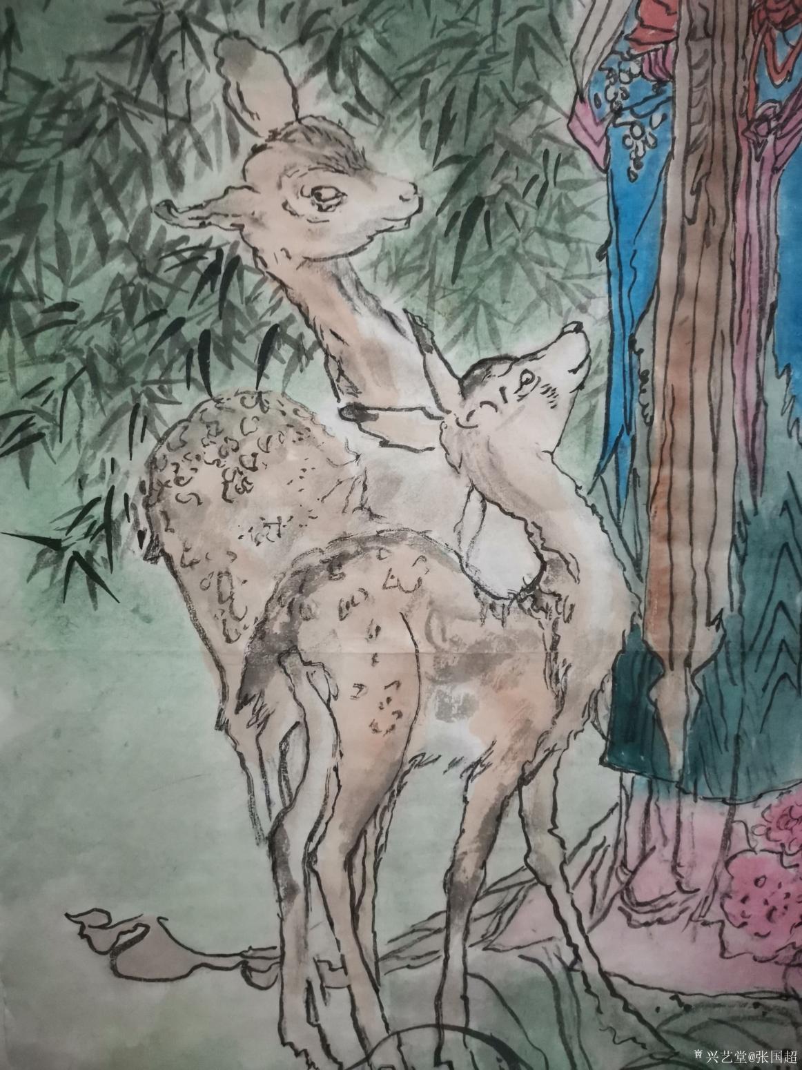 张国超国画作品《鹿苑晚翠图》【图1】