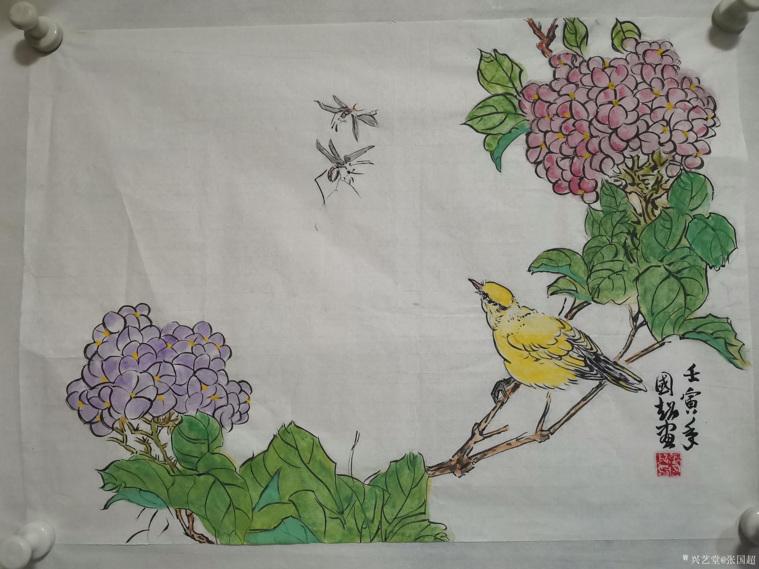 张国超国画作品《绣球小鸟》【图1】