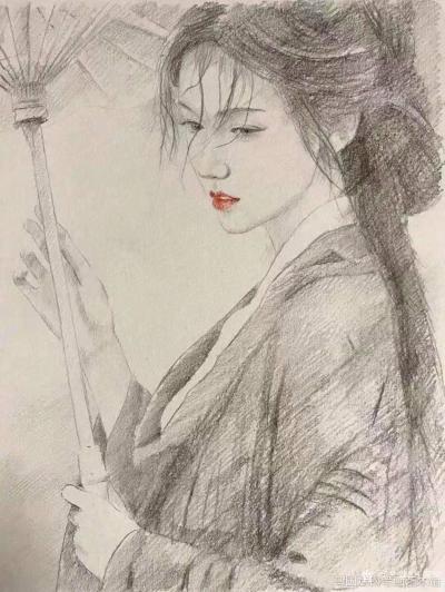 马国斌日记-马国斌美女肖像画系列作品，或清雅或性感或仗剑行天涯，欢迎定制。
撑一把油纸伞，【图5】