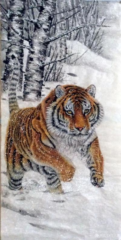 艾大伟日记-艾大伟国画动物画猛虎系列作品《王者雄风》，作品尺寸四尺竖幅68X138CM；欢迎【图2】