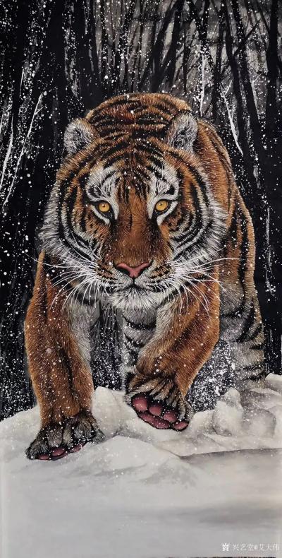 艾大伟日记-艾大伟国画动物画猛虎系列作品《王者雄风》，作品尺寸四尺竖幅68X138CM；欢迎【图4】