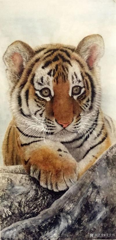 艾大伟日记-艾大伟国画动物画幼虎系列作品《我也是老虎一枚》《萌虎》，作品尺寸四尺竖幅68X1【图3】
