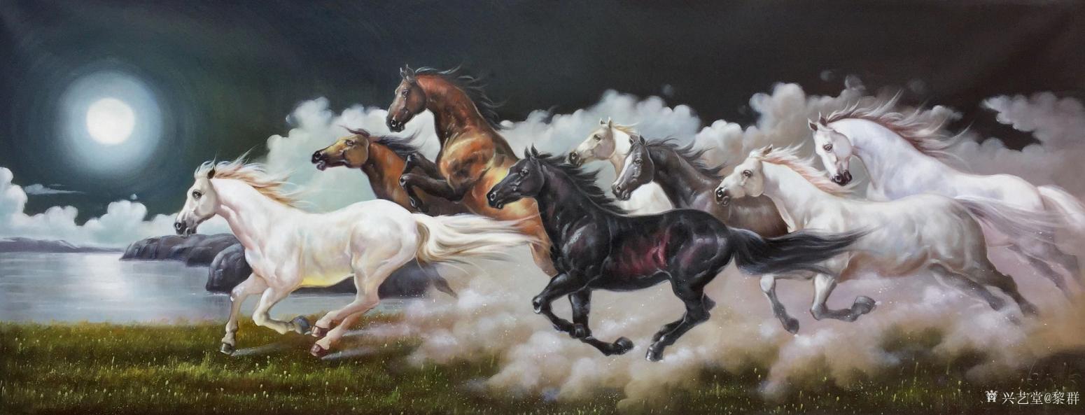 黎群油画作品《八马雄风》【图0】