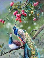 艺术家黎群日记:布面油画，尺寸80X160㎝，这幅名为的《荔枝孔雀图》中，描【图2】