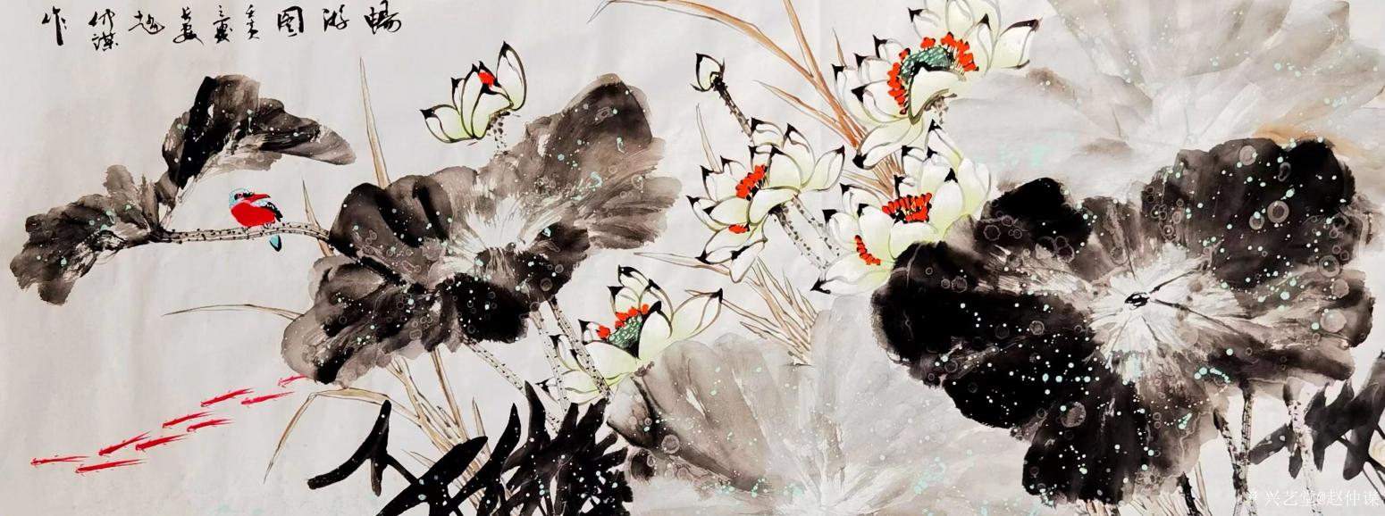 赵仲谋国画作品《荷花-畅游图》