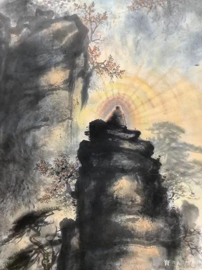 罗树辉日记-国画山水画松树《佛光》，罗树辉壬寅年春月作品，作品尺寸108X68CM；【图2】