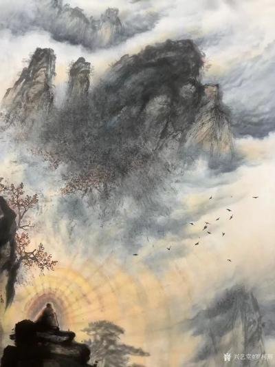 罗树辉日记-国画山水画松树《佛光》，罗树辉壬寅年春月作品，作品尺寸108X68CM；【图3】