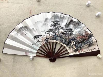 罗树辉日记-国画山水画扇面作品《江山万里图》《山河壮丽》，罗树辉壬寅年夏月作品。【图3】