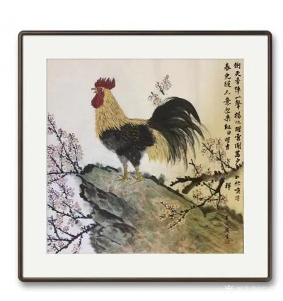 石广生日记-国画花鸟画作品《金鸡报晓》，壬寅年夏月石广生画。
友人新张约画《金鸡报晓》，题【图2】