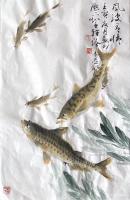 艺术家冯增木日记:国画花鸟画鱼系列作品《风波传情》，壬寅年夏月冯增木画。
墨【图1】