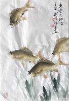 艺术家冯增木日记:国画花鸟画鱼系列作品《风波传情》，壬寅年夏月冯增木画。
墨【图3】