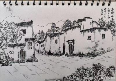 邓烈根日记-乡村外景速写作品《老街小巷》《山村老屋》《乡村路口》《莲洁和畅》《山村风情》《家【图1】