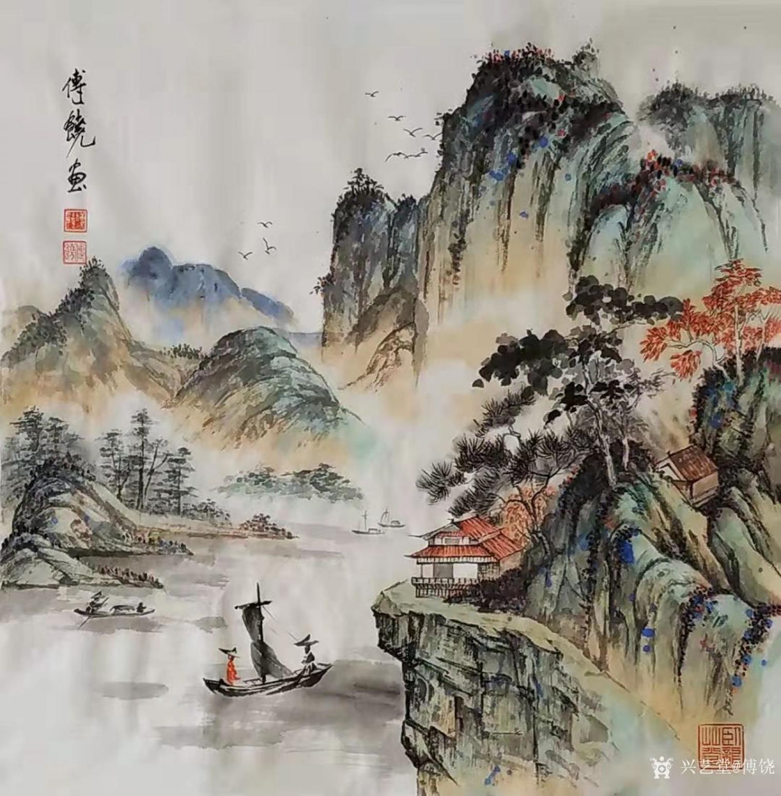 傅饶国画作品《古风山水1》