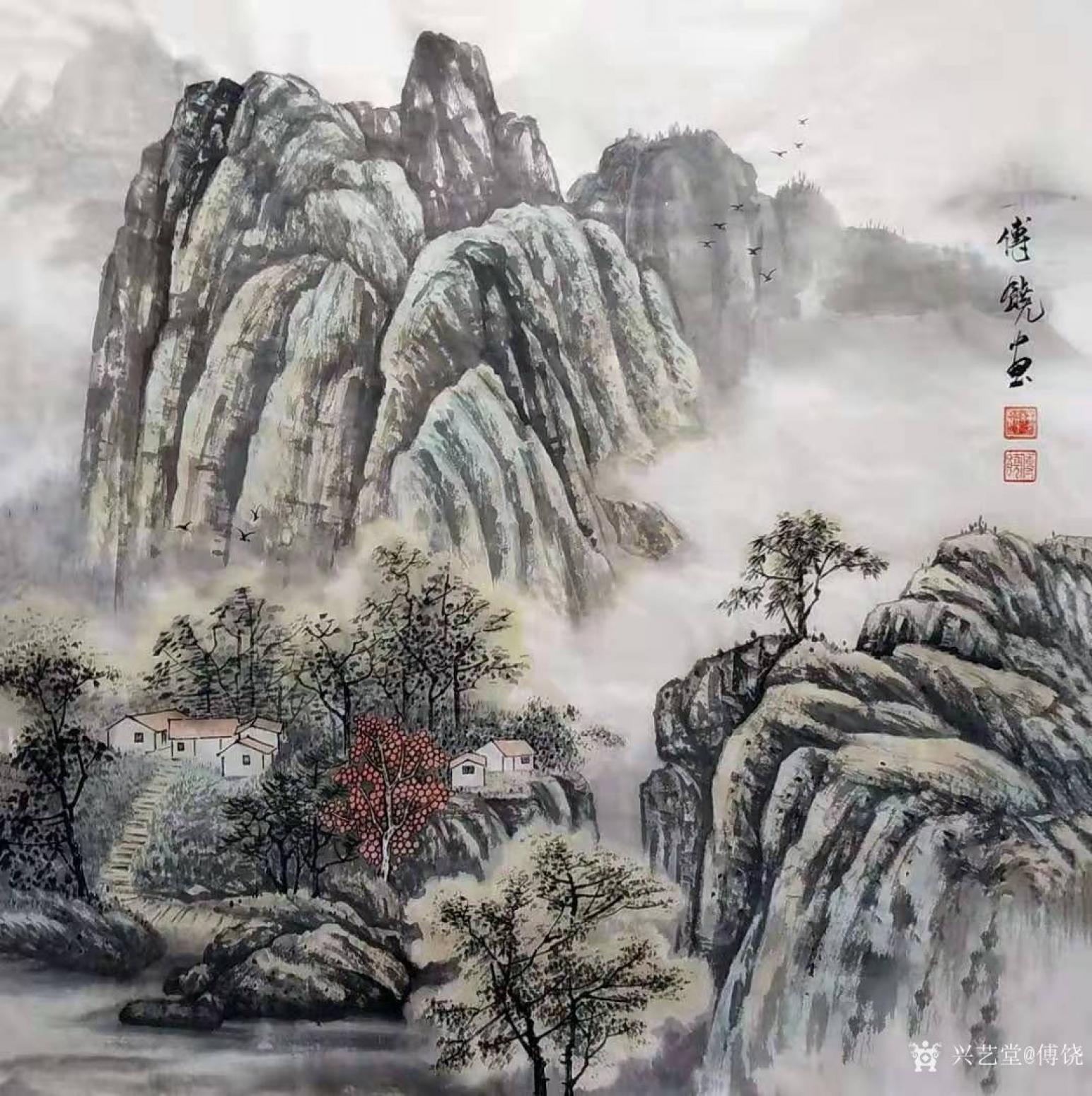 傅饶国画作品《彩墨山水画》