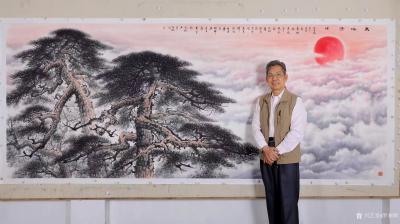 罗树辉日记-国画山水画松树云海系列作品之《天地清晖》，罗树辉画，石广生老师赋诗，金新宇老师题【图1】