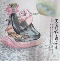 艺术家尚建国日记:国画人物画《笑可引和，吉祥如意！》，乙未年金秋尚建国画作。
【图0】