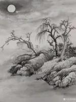 艺术家郑诚日记:国画水墨山水画作品两幅，分享品鉴。
一轮明月照古今，万千诗【图0】