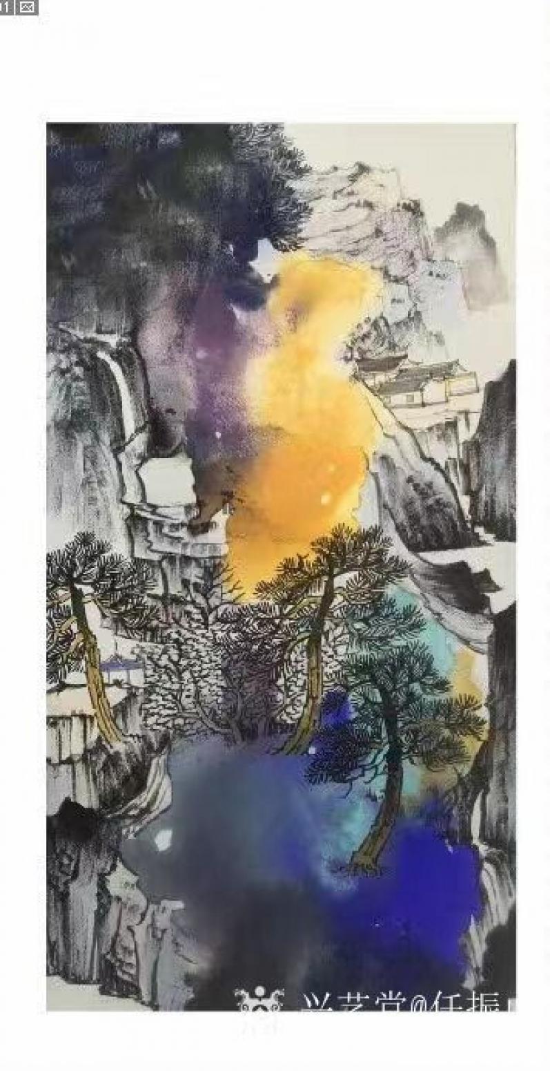 任振山国画作品《泼彩-深山》【图0】