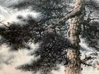 艺术家罗树辉日记:国画花鸟画四尺整纸《崖松飞瀑》，壬寅年秋月罗树辉创作。
借【图1】