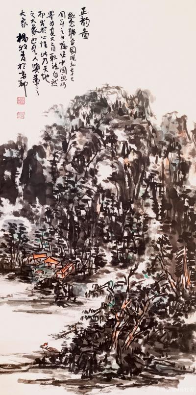 杨牧青日记-国画水墨画作品名称：正韵图
规格：68cm x 136cm
款识：正韵图，纪【图1】