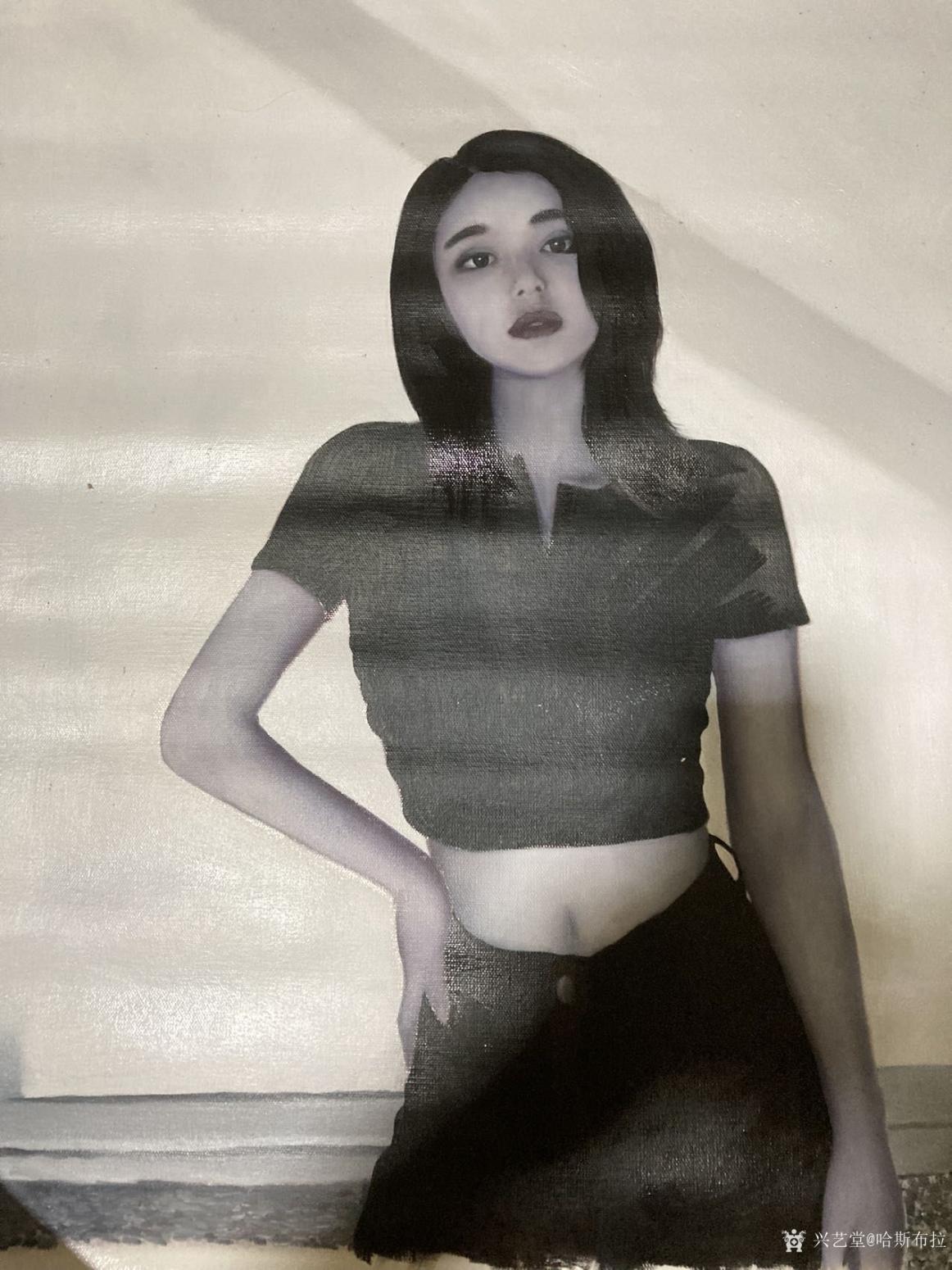 哈斯布拉油画作品《油画家王柔手绘自画像》